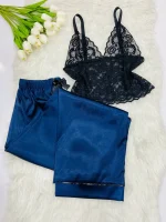 ست تاپ توری شلوار ساتن کد 01 - تصویر 2