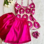 ست تاپ و شورتک ساتن دونات کد 0039